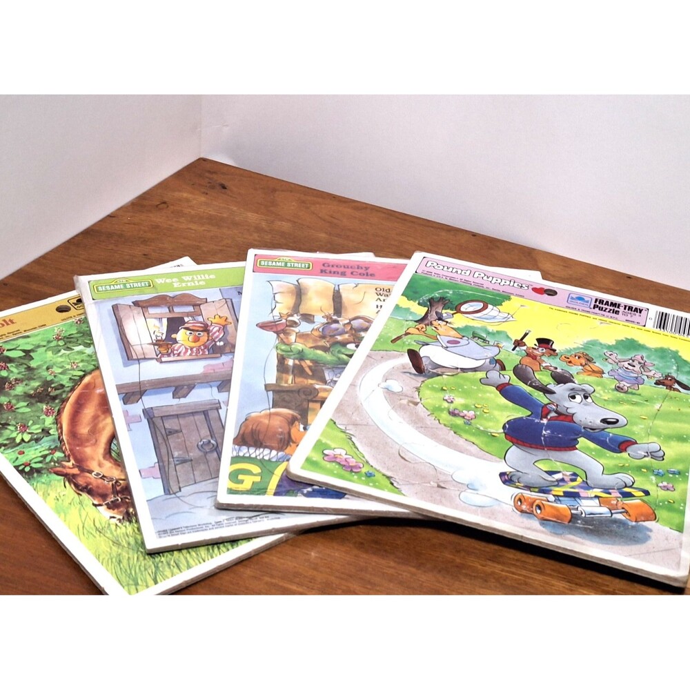 Lot of 1980's Frame Tray‎ Puzzle Golden Pound Puppies Sesame Street Horse Kids